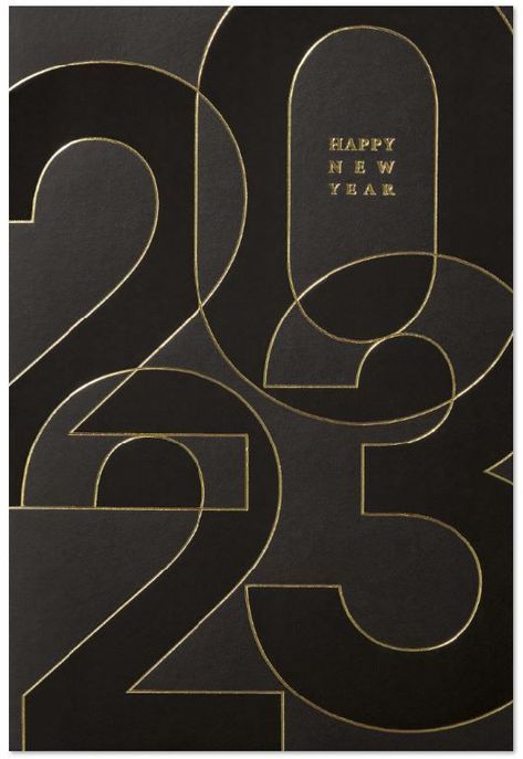 Moderne Neujahrskarte in schwarz mit Jahreszahl 2023 und "Happy New Year" New Year Story Design, New Year Typography Graphic Design, Modern Greeting Card, Happy New Year 2024 Cards, 2024 Happy New Year Design, New Year Card 2024, New Years Poster Design, Mis Logo, Creative New Year Poster