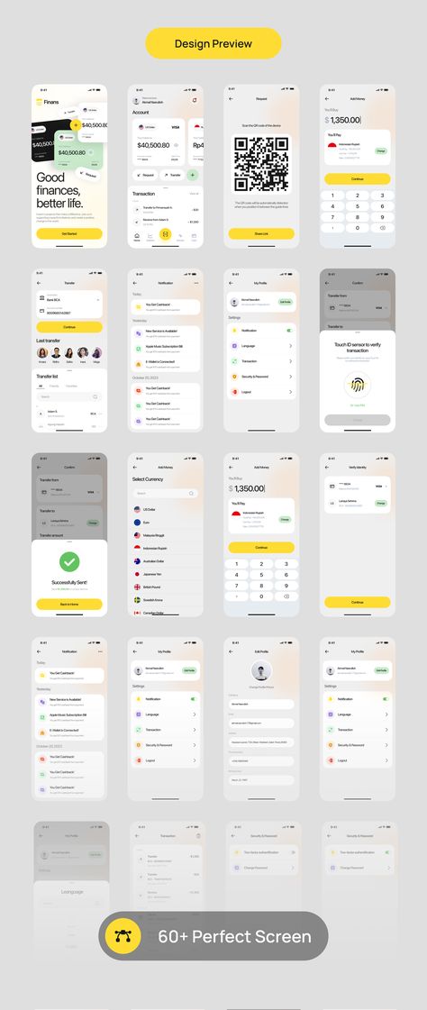 Finans - Finance Mobile App — Figma Resources on UI8 Payment App Ui Design, Finance App Ui Design, Banking App Ui, Personal Finance App, Finance Tracking, Financial Tracker, Font Guide, Card Ui, Style Guide Design