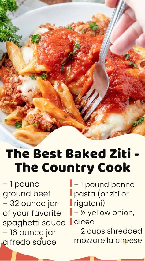 Easy Baked Ziti Baked Ziti Recipe Without Ricotta, Easy Baked Ziti With Ground Beef, Cheesy Alfredo Pasta, Baked Ziti With Ground Beef, Baked Ziti With Meatballs, Classic Baked Ziti Recipe, The Best Baked Ziti, Best Baked Ziti, Five Cheese Ziti