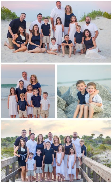 Beach Family Photos Outfits Blue And White, Beach Family Photos Outfits Navy Blue, Large Family Photo Outfits Beach, Family Photos Navy And White, Navy Blue Photo Outfits Family Portraits, Navy Blue And White Family Pictures, Family Pictures Blue And White, Large Group Beach Photos, Navy Photoshoot Family