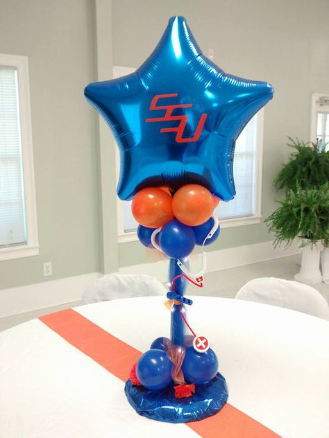 Savannah State University Nurses Theme Party Centerpiece Idea by Nikki @ http://www.exoticpartycreations.com/balloon-centerpieces.html Center Peices, Savannah State University, Grad Party Decorations, College Graduation Parties, Party Centerpiece, Balloon Centerpieces, College Girl, Football Party, Table Centers