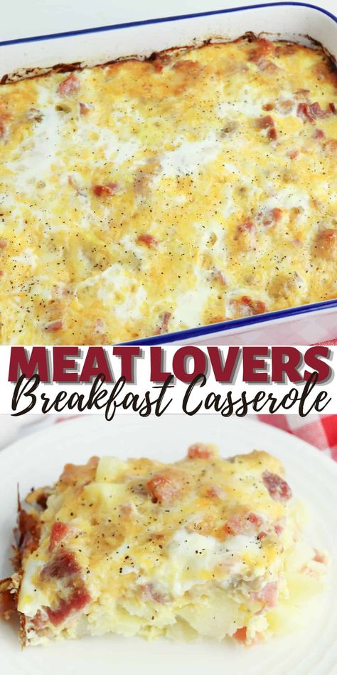 Meat Lovers Breakfast Casserole | Dine Dream Discover 3 Meat Breakfast Casserole, Ham And Sausage Breakfast Casserole, Sausage Bacon Ham Egg Casserole, Peameal Bacon Recipes Breakfast, Sausage And Bacon Casserole, Ham And Bacon Breakfast Casserole, Sausage And Bacon Breakfast Casserole, Meaty Breakfast Casserole, Meat Lovers Breakfast Casserole