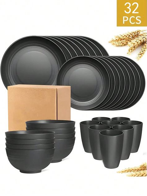 4/16/32pcs Black Plastic Cutlery Set, & Reusable Plates, Bowls And Cups, Suitable For Home, Kitchen, Outdoor Travel, Party, Portable Dinnerware Set,Kitchen,ChristmasI discovered amazing products on SHEIN.com, come check them out! Black Dining Set, Kitchen Christmas Gifts, Plastic Cutlery, Kitchen Outdoor, Kitchen Jewelry, Stainless Steel Flatware, Travel Party, Black Kitchens, Flatware Set