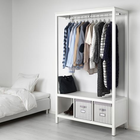 HEMNES Open wardrobe, white stained, 47 1/4x19 5/8x77 1/2" - IKEA Small Bedroom Storage, Open Wardrobe, Wardrobe Organisation, Open Closet, Ikea Hemnes, Clothes Rail, White Stain, Wardrobe Storage, Wardrobe Closet