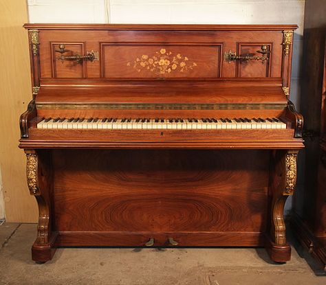 A Bord upright piano with a mirrored, rosewood case at Besbrode Pianos. Cabinet features floral inlaid panels and ormolu mounts. The Bord piano company was purchased by Pleyel in 1934. Steinway Upright Piano, Steinway Grand Piano, Steinway Piano, Acoustic Piano, Piano For Sale, Old Pianos, Piano Stool, Free Piano, Upright Piano