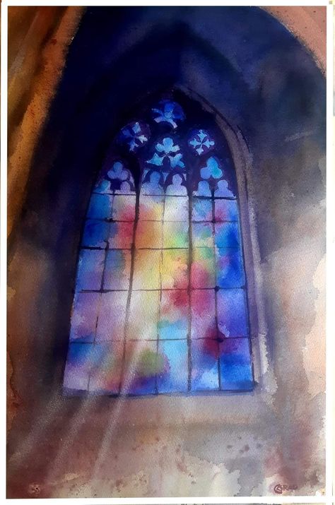 Abstract Buildings, Gothic Tracery, Stained Glass Watercolor, Art Sub Plans, Watercolor Architecture, Saint Francis, Meaningful Drawings, St Francis, Fashion Painting