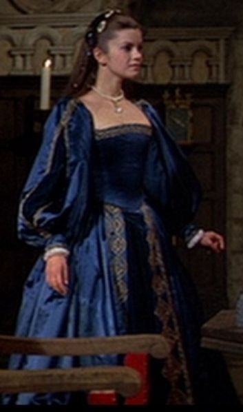 Anne’s Saphire Blue Gown (Anne of the Thousand Days, 1969) Anne Of The Thousand Days, British Costume, Tudor Dress, Tudor Fashion, Tudor Costumes, Fantasy Stuff, Period Dress, Henry Viii, Queen Of England