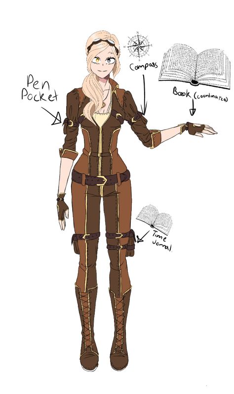 Steampunk Hero Costume, Brown Hero Costume, Dungeons And Dragons Outfit Ideas, Adventurer Outfit Female, Combat Outfit Female Character Design, Steam Punk Character Design, Combat Outfit Female, Deviantart Outfits, Steampunk Character Design