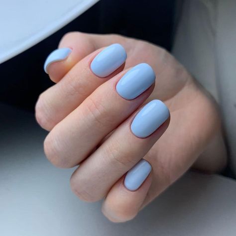 Baby Blue Gel Nails Short, Solid Color Gel Nails, Dip Nail Colors, Blue Gel Nails, Nail Shimmer, Simple Acrylic Nails, Cute Nail Designs, Fancy Nails, French Tip Nails