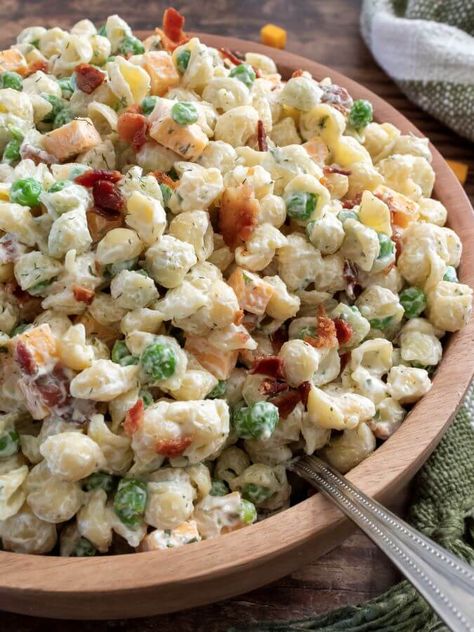 Ditalini Pasta Salad Recipes, Thanksgiving Pasta Salad, Ranch Macaroni Salad, Grill Sides, Fall Pasta Salad, Mountain Terrace, Bacon Pasta Salad, Pasta Side, Bacon Ranch Pasta