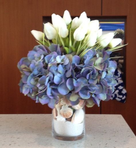 Artificial hydrangea and tulip arrangement Tulip And Hydrangea Arrangements, Tulip Arrangements, Hydrangeas Garden, Tulip Arrangement, Tulips Arrangement, Hydrangea Arrangements, Hydrangea Garden, Artificial Hydrangeas, Floral Ideas