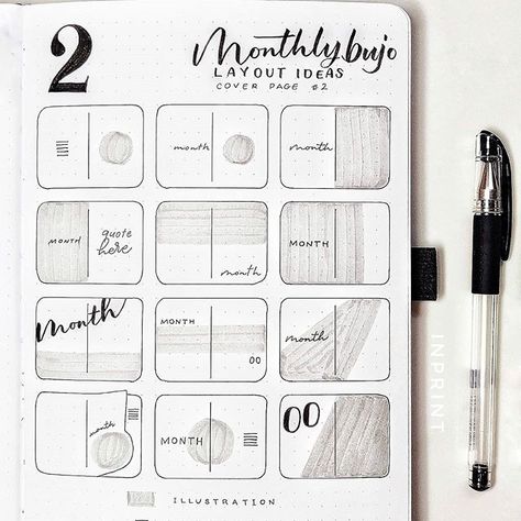 Monthly cover page layout ideas for your bullet journal, using 2 pages for some fun! Suits any themes you're doing each month :) Monthly Bullet Journal Layout, Bullet Journal Layout Ideas, Journal Layout Ideas, Monthly Bullet Journal, Cover Page Ideas, Bullet Journal Minimalist, Bujo Layout, Bullet Journal 2020, Bullet Journal Ideas Templates