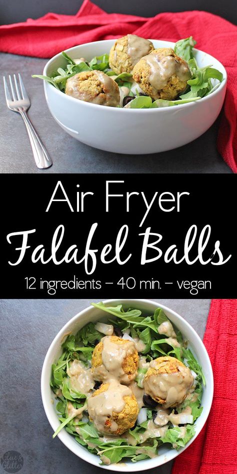 Air Fryer Falafel Balls are crunchy on the outside, soft on the inside, and perfect on salads or stuffed into a pita. Drizzle with homemade tahini dressing! Falafel With Canned Chickpeas, Chickpea Balls, Air Fryer Falafel, Falafel Recipe Easy, Falafel Balls, Chickpea Meatballs, Homemade Tahini, Falafel Recipe, Air Fry Recipes