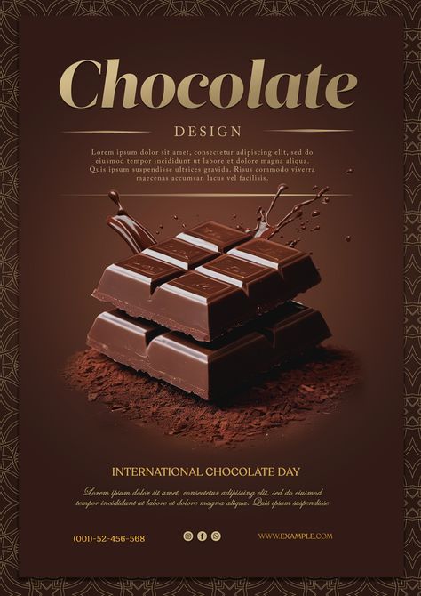 Chocolate Promotion Poster Template Chocolate Poster Design Ideas, Chocolate Advertising Design, Chocolate Graphic Design, Chocolate Ads, Chocolate Advertising, Chocolate Poster, International Chocolate Day, Chocolate Business, Teacher Appreciation Cards