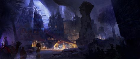 underground market, Zp Zhang on ArtStation at https://www.artstation.com/artwork/Rnvxwy Underground Market, Matte Painting, Fantasy Concept Art, Fantasy World, Fantasy Art, Concept Art, Art Design, Entertainment, Marketing