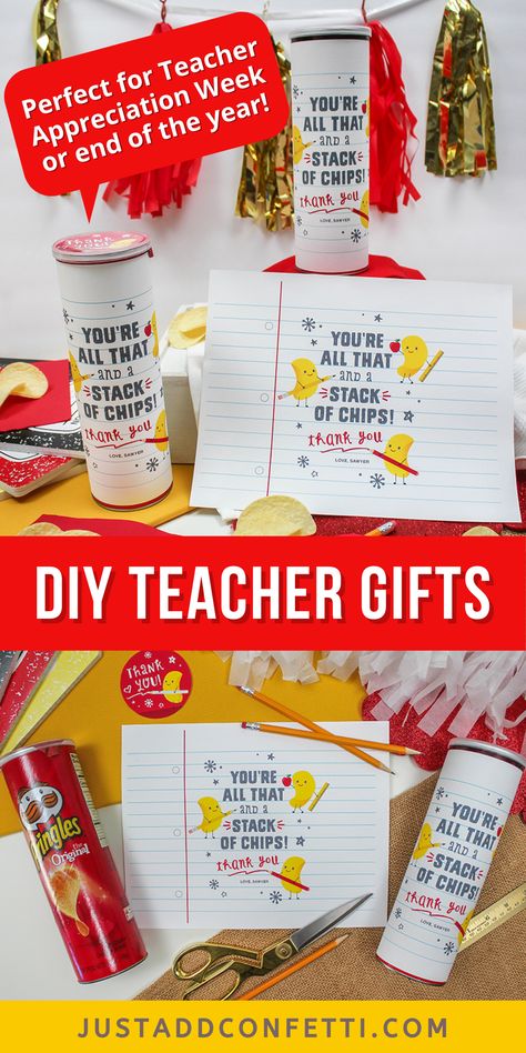 Looking for an adorable teacher appreciation gift idea? I've got you covered with this Pringles chips teacher gift. The “You’re all that and a stack of chips” printable label is available in my Just Add Confetti Etsy shop. This teacher gift is too cute to pass up! Perfect for teacher appreciation week or the end of the year. Such a simple 5 minute DIY teacher gift! Be sure to head to justaddconfetti.com for even more cute and creative teacher gift ideas. Nintendo Switch Party, Switch Party, Diy Nintendo, Pringles Chips, Backyard Birthday Party, Creative Teachers Gifts, Unique Teacher Appreciation Gifts, Appreciation Gifts Diy, Backyard Birthday Parties