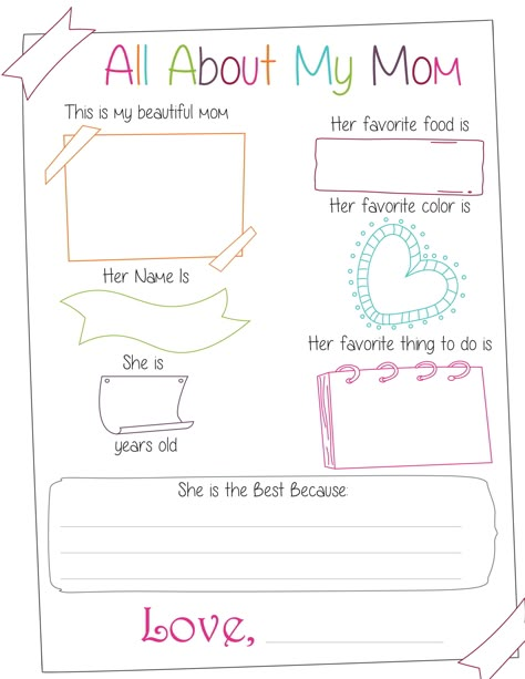 This free all about my mom worksheet is ideal for young kids who haven't learned how to write yet. This all about my mom template allows them to express their feelings by drawing their answers. Lifebook Ideas, Geskenk Idees, All About My Mom, Mom Template, Mothers Day Crafts Preschool, Mothers Day Card Template, Are You My Mother, All About Me Worksheet, Surprise Ideas