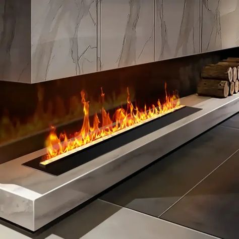 Water Vapor Fireplace, Vapor Fireplace, Fireplace Modern Design, Modern Electric Fireplace, Electric Fireplace Wall, Steel Water Tanks, Gorgeous Fireplaces, Water Vapor, Living Room Decor Fireplace