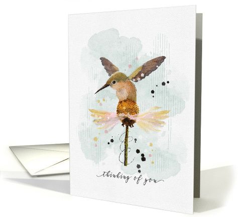 Hummingbird On Flower, Happy Birthday Watercolor, Doodle Watercolor, Birthday Watercolor, Watercolor Hummingbird, Simple Birthday Cards, Flower Card, Watercolor Canvas, Get Well Cards