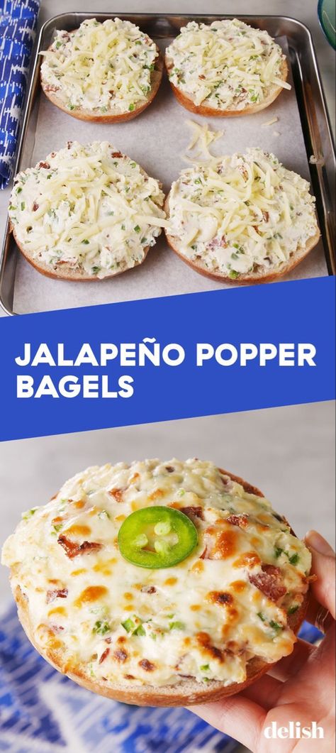 Bagel Pizza, Pizza Bagels, Breakfast And Brunch, Jalapeno Popper, Diner Recept, Jalapeno Poppers, Cheese Sandwich, Bagels, Clean Eating Snacks