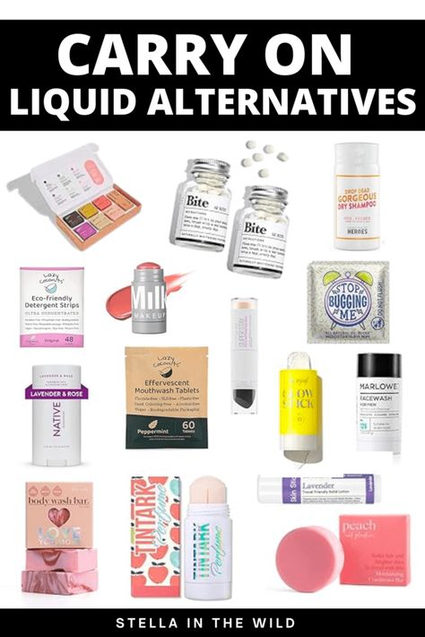 Solid Toiletries for Travel: The Best Carry On Liquid Alternatives - Stella in the Wild Travel Toiletries List, Toiletries For Travel, Toiletries List, Ultra Makeup, Carry On Packing List, Carry On Toiletries, Packing Toiletries, Packing Essentials List, Carry On Packing