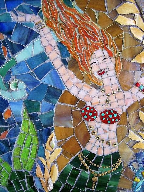 Mosaic Mermaid, Mermaid Mosaic, Mosaic Portrait, Mosaic Madness, Mosaic Stained, Mosaic Tile Art, Mermaids And Mermen, Sea Glass Crafts, Mosaic Wall Art