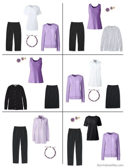 six ways to wear lavender with black and white in the spring and summer Lavender Shoes, Clothes Capsule Wardrobe, Lavender Outfit, The Vivienne Files, Vivienne Files, Monochromatic Outfit, Navy Outfit, Minimalist Capsule Wardrobe, The Vivienne