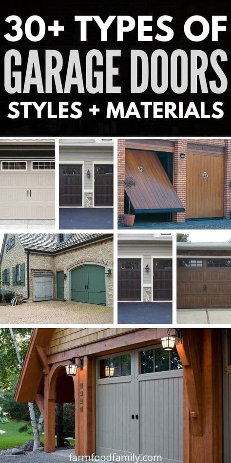 34+ Different Types Of Garage Doors: Styles, Materials (With Pictures) 19 Double Garage Door Ideas, Garage Doors Ideas, Garage Door Ideas, Contemporary Garage Doors, Sliding Garage Doors, Double Garage Door, Garage Door Hinges, Garage Construction, Basement Doors