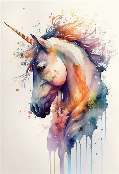 Colorful Horse Painting, Unicorn Painting, Animal Portraits Art, Watercolor Horse, Wildlife Paintings, Feather Tattoo, Horse Drawings, Watercolor Art Lessons, Peacock Feather