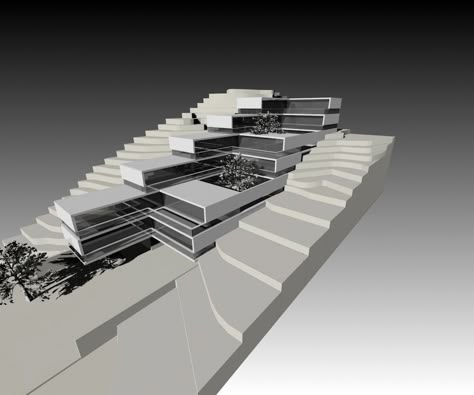 Amphitheater Architecture, Terrace House Exterior, Hotel Design Architecture, Mountain Architecture, Concept Models Architecture, Hotel Concept, Architecture Concept Diagram, Geometric Architecture, Architectural Model