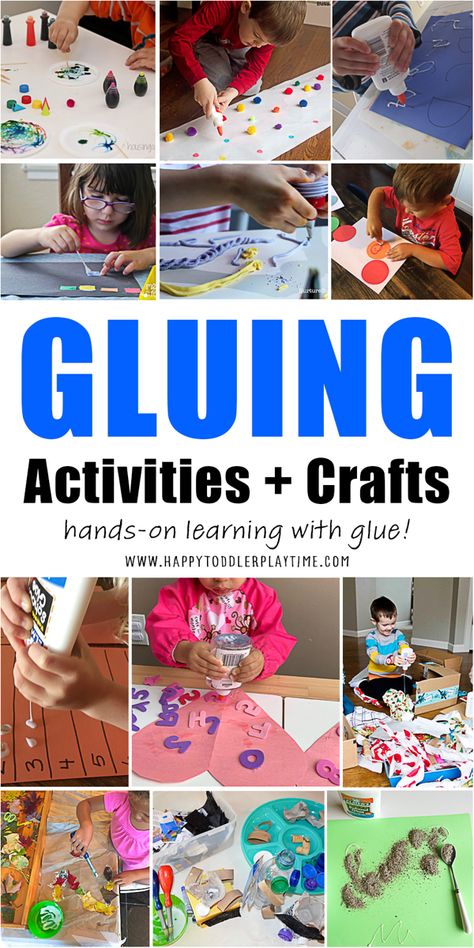 More than 20 fun and easy gluing activities and crafts for your toddler and preschooler. Hands-on learning ideas using glue! Glue Board Preschool, Gluing Activity For Preschool, Preschool Gluing Activities, Glueing Activities For Preschool, Toddler Glue Activities, Glue Activity For Preschool, Glue Crafts For Toddlers, Glue Activities For Toddlers, Montessori Art Activities Preschool