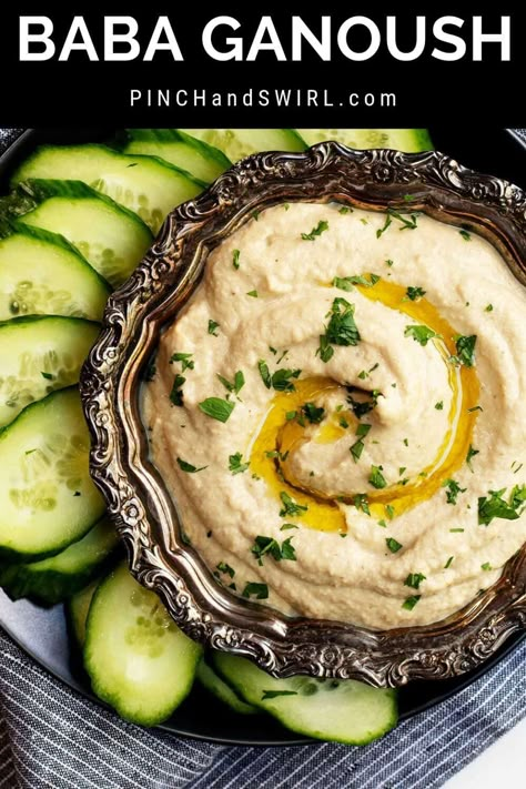 An authentic recipe for smoky, creamy, Baba Ganoush! It's all about how you cook the eggplant - it turns out that the best method is so easy! A delicious, vegan, crowd pleasing appetizer! Baba Ganush, Babaganoush Recipe, Roasted Eggplant Dip, Baba Ghanoush, Party Platter, Baba Ganoush, Crowd Pleasing Appetizers, Eastern Cuisine, Lebanese Recipes