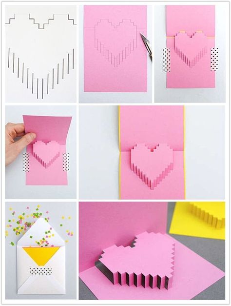 3d Heart Card Pop Up, Pop Up Card Valentine, Heart Pop Up Card Diy, Pop Up Valentine Cards Diy, Pop Out Heart Card, 3d Heart Card, Pop Up Valentine Cards, Heart Pop Up Card, Diy Pop Up Cards