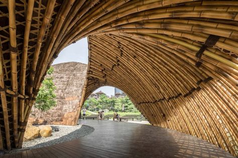 Bamboo Pavilion, China University, Roof Cladding, Pole House, Inspiring Architecture, Bamboo Structure, Bamboo Architecture, Bamboo Poles, Bamboo Art