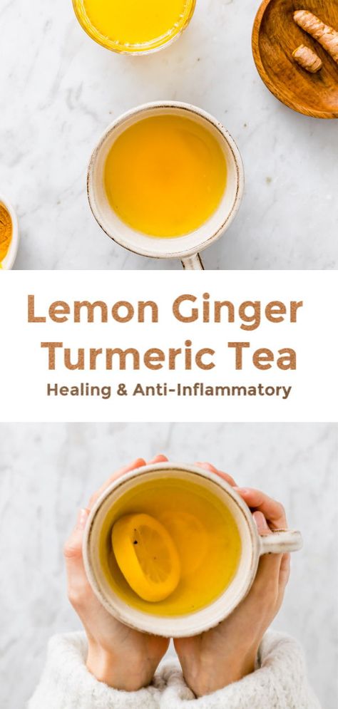 Lemon Ginger Turmeric Tea, Ginger Turmeric Tea, Lemon Ginger Turmeric, Ginger Tea Benefits, Turmeric Tea Recipe, Turmeric Drink, Turmeric Shots, Turmeric Recipes, Ginger Benefits