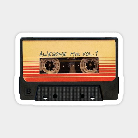 Awesome Mix Vol 1 Tattoo, Laptop Stickers For Men, Marvel Stickers Aesthetic, Computer Stickers Ideas, Guardians Of The Galaxy Cassette, Marvel Sticker, Awesome Mix Vol 1, Movies Stickers, Marvel Stickers