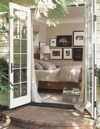 Bedroom Patio Doors, Bedroom French Doors, French Doors Bedroom, French Doors Exterior, Bedroom Patio, French Country Bedrooms, Bedroom Door Design, Outdoor Bedroom, French Doors Patio