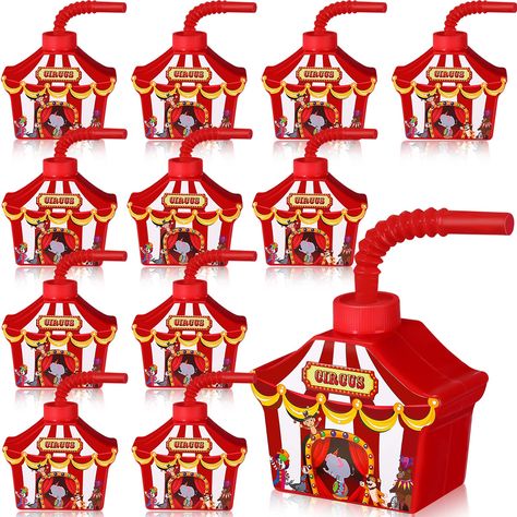 PRICES MAY VARY. Package Include: you will receive 12 pcs circus cups with straws and lids, which comes in a complete set and comes in plenty to ensure your guests can enjoy their favorite beverages worry free Circus Appearance: our circus plastic cups designed in a classic circus shape, printed with elephants, lions, clowns and other patterns, it is cute and lively, adding a rich circus carnival themed party atmosphere, giving your boys and girls a happier party experience Safe Plastic Material Carnival Circus Theme Party, Boys 8th Birthday, Carnival Birthday Theme, Circus First Birthday, Carnival Party Favors, Vintage Circus Theme, Cups With Straws, Circus Birthday Party Theme, Circus Carnival Party