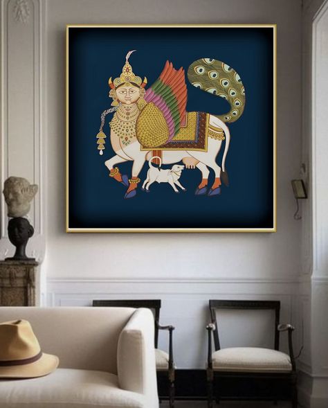 Vastu Paintings For Home Entrance, Pichhvai Art, Pichwai Art Paintings, Shree Chakra, Cow Paintings, Indian Wall Decor, Reiki Room, Indian Traditional Paintings, Pichwai Painting