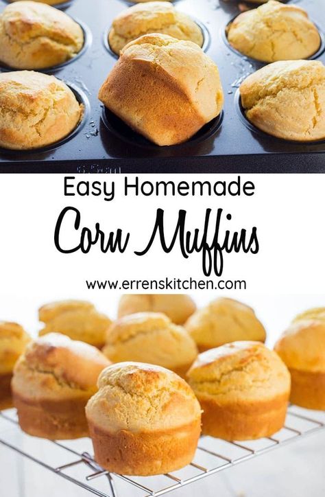 This easy homemade Classic Corn Muffins recipe is perfect to eat at any time, why have just as sweet, when they can be savory too. Just pop in the oven, the hardest decision, jam, honey or Cheese? #ErrensKitchen #homemade #classic #muffins #breakfastmuffins #breakfastidea #baking #sweet #savory #sweetandsavoryrecipes Homemade Corn Muffins, Healthy Cornbread, Cornbread Muffins Recipe, Best Cornbread Recipe, Jiffy Corn Muffins, Cornmeal Muffins, Cornbread Recipe Sweet, Corn Muffin, Jiffy Corn Muffin Mix