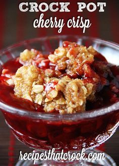 http://recipesthatcrock.com/crock-pot-cherry-crisp/ Cherry Crisp Recipe, Crisp Recipes, Cherry Crisp, Berry Crisp, Crockpot Dessert Recipes, Crock Pot Food, Coconut Dessert, Crock Pot Desserts, Slow Cooker Desserts