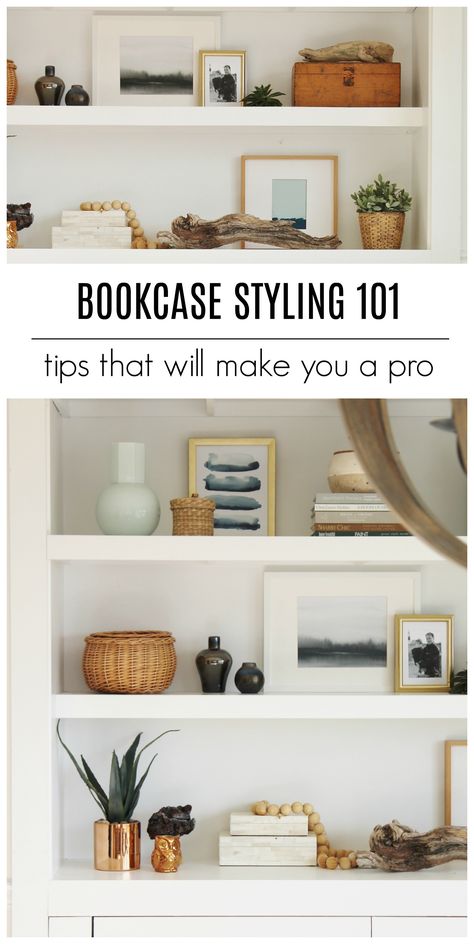 How To Style A Bookshelf, Arranging Bookshelves, Chimney Ideas, Bookshelf Styling Living Room, Styling A Bookcase, Simple Bookcase, Styling 101, Styling Bookshelves, Shelf Decor Living Room