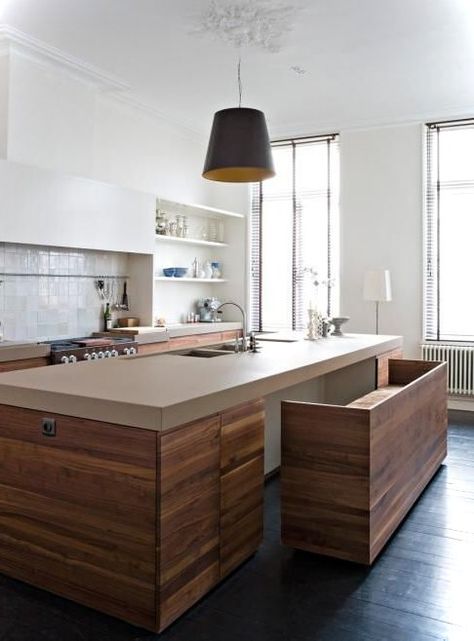 Modern Scandinavian Kitchen, Kitchen Islands Ideas With Seating, Diy Loft, Bench Seating Kitchen, Unique Kitchen Design, Scandinavian Kitchen Design, Kitchen Island Bench, Fabulous Kitchens, Kitchen Island With Seating