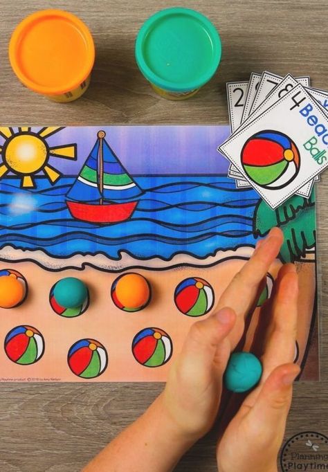 Beach-Ball-Counting-Preschool-math-Activity-for-Summer Back To School Theme Art For Preschool, Counting Preschool, Summer Preschool Activities, Preschool Units, Learn Math, Preschool Planning, Preschool Centers, Summer Math, Summer Preschool