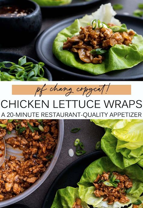 Copycat Chicken Lettuce Wraps have a sweet and savory flavor profile, are ready in just 20 minutes, and are even better than at PF Chang! They make a great appetizer or light meal, or you can serve them with a side dish like steamed rice or cauliflower rice for dinner. Easy Chicken Lettuce Wraps, Chicken Hoisin Sauce, Pf Changs Lettuce Wraps, Pf Changs Chicken Lettuce Wraps, Picnic Salad, Pf Chang, Asian Chicken Lettuce Wraps, Chicken Lettuce Wraps Recipe, Lettuce Wrap Recipes