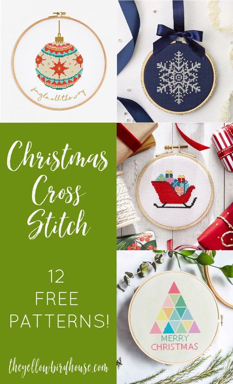 12 Free Christmas Cross Stitch Patterns - The Yellow Birdhouse Free Christmas Cross Stitch Patterns, Free Christmas Cross Stitch, Crochet Christmas Lights, Christmas Cross Stitch Patterns, Christmas Cross Stitch Patterns Free, Counted Cross Stitch Patterns Free, Holiday Cross Stitch Patterns, Cross Stitch Cross, Stitch Cross Stitch