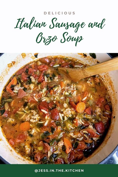 Italian Sausage And Orzo, Italian Sausage Orzo Soup, Sausage Orzo Soup, Italian Sausage Orzo, Sausage And Orzo, Sausage Orzo, Sausage Spinach Pasta, Orzo Soup Recipes, Italian Sausage Recipes