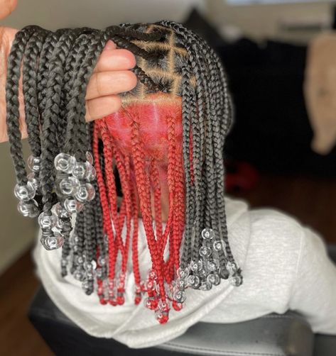 Short Peekaboo Braids With Beads, Knotless Beads, Red Box Braids, Black Box Braids, Black Women Short Hairstyles, Pretty Braids, Short Box Braids, Goddess Braids Hairstyles, Hairstyles Kids