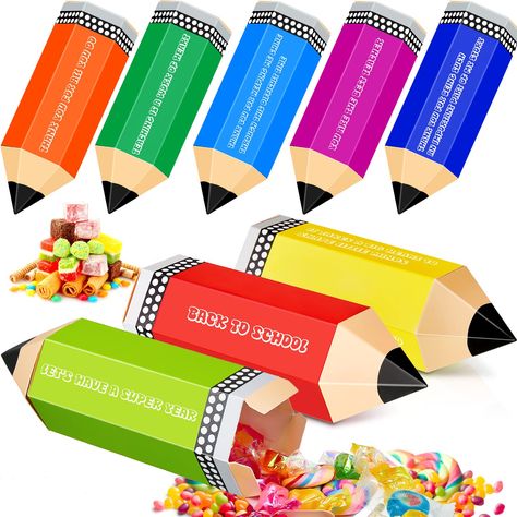 PRICES MAY VARY. 64 Candy Boxes: you will get 64 pencil candy boxes, containing 8 pencil shapes in different color, each color corresponds to a different copy, a beautiful gift box for the first day back to school, you can distribute them to teachers, students and classmates Reliable Cardboard: the thanks teacher candy boxes are made of quality cardboard, featuring with funny and exquisite printing, which can be applied repeatedly without worrying about being easily broken Party Favor Supplies: Teacher Gift Bags, School Birthday Party, Thanks Teacher, Back To School Party, School Treats, School Pencils, Teacher School, School Birthday, Welcome Back To School