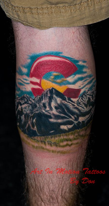 Colorado Flag Tattoo, Hiking Tattoos, Colorado Tattoos, Ash Tattoo, Colorado Tattoo, Flash Ideas, Hiking Tattoo, Tattoo Color, Ski Mountain